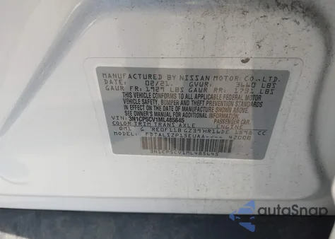2021 Nissan Kicks Sv Xtronic Cvt z USA, uszkodzony, nr VIN 3N1CP5CV1ML485645